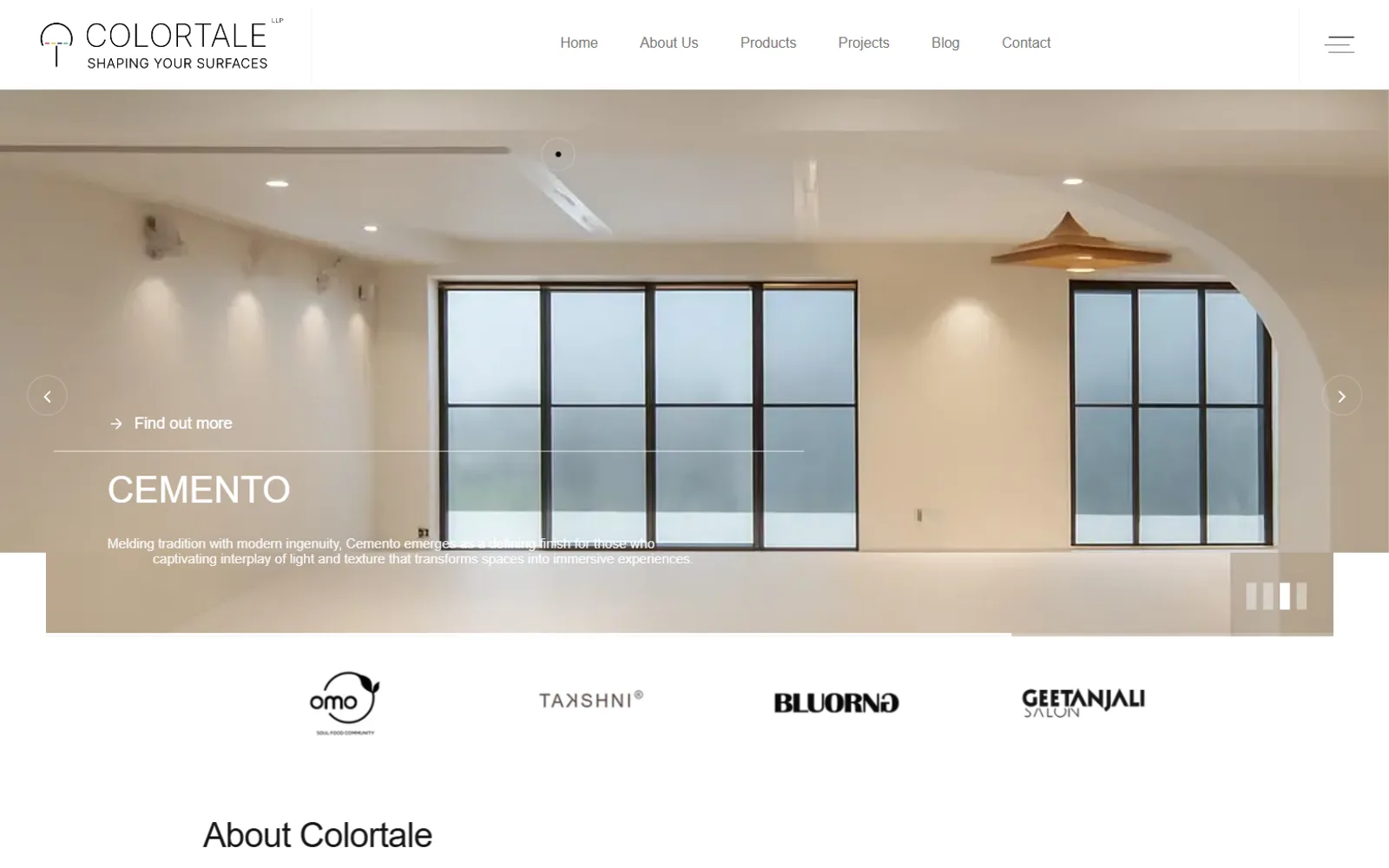 Colortale website showing a microcement finish