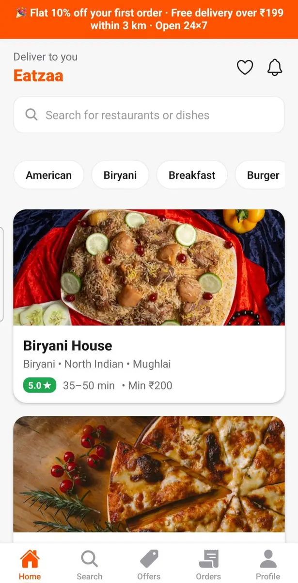 Eatzaa phone app, another screen
