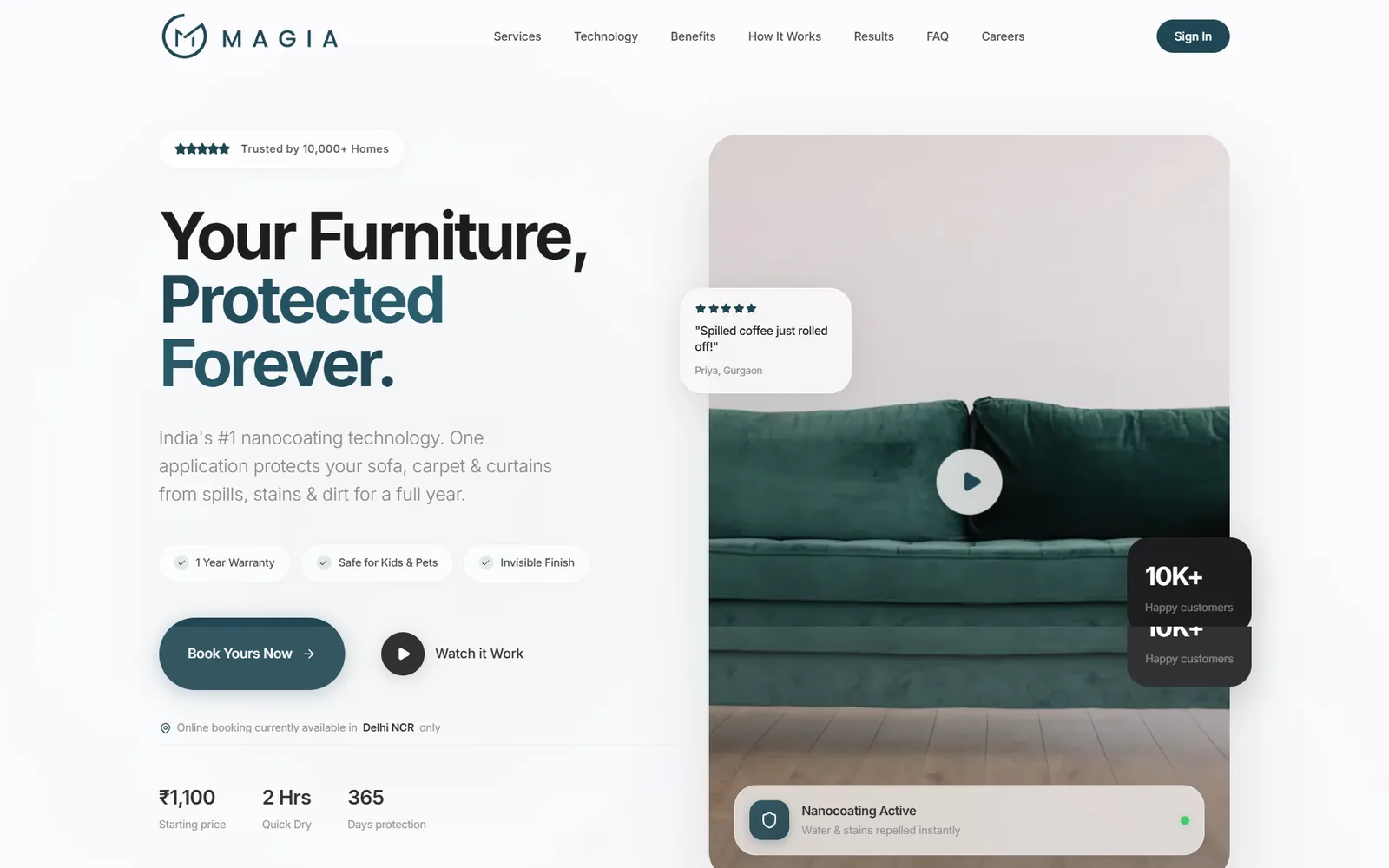 Magia nanocoating booking website