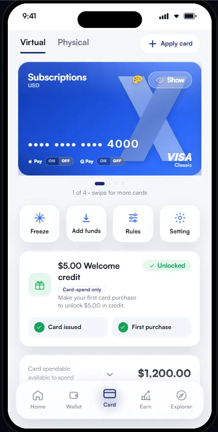 Xerovan card dashboard
