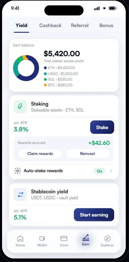 Xerovan earn and staking screen